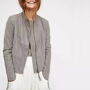 Free People Cool & Clean Gray Vegan Faux-Suede Moto Jacket Size 8